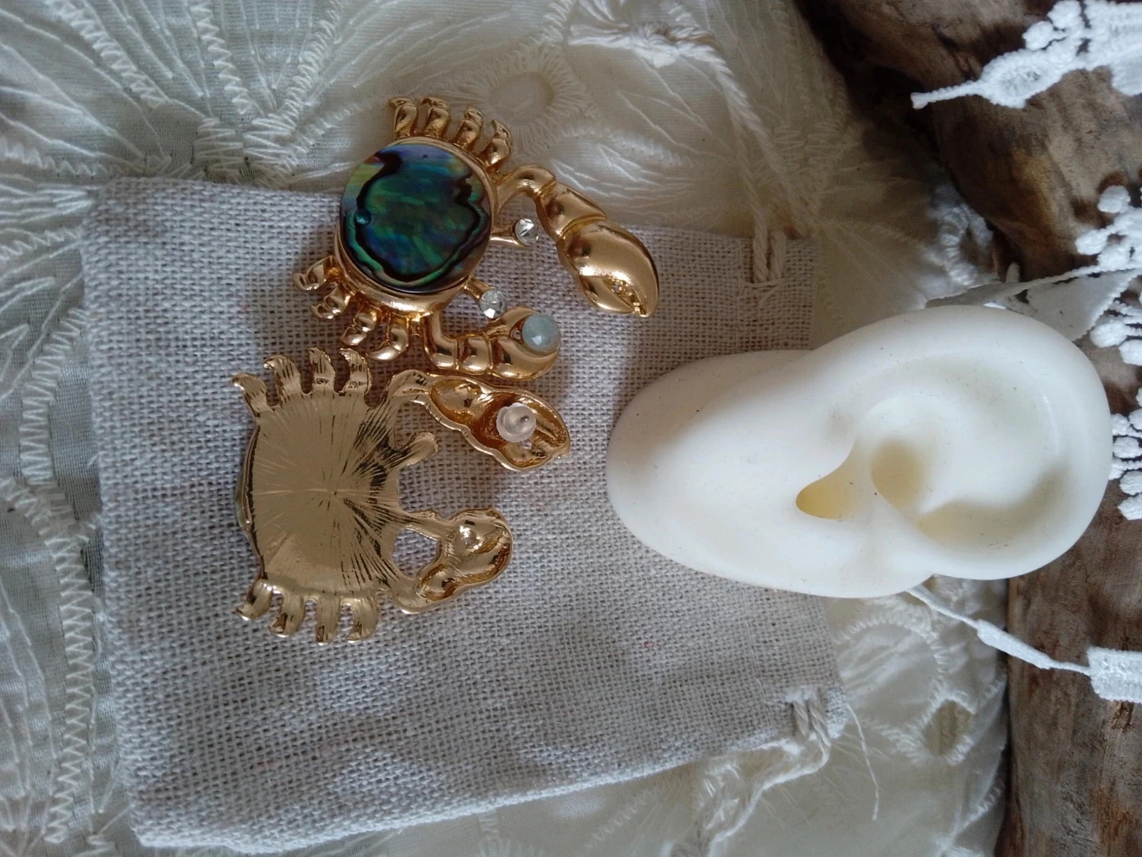 Boucles d'oreilles bohèmes crabes avec pierres naturelles aigue marine et abalone ormeaux – photo 4